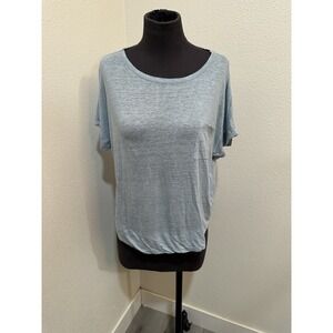 WRAP LONDON Top Size 8 White 100% Linen Blue